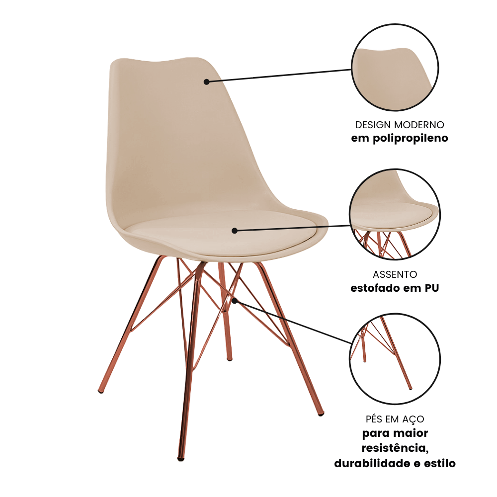 Kit 2 Cadeiras Eames Leda Design Estofada Fendi Tower Cobre - 6