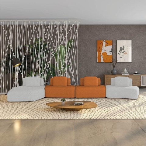 Sofá 4 Lugares Orgânico com Chaise e 3 Módulos Berlim bouclê Cz K01 - D'Rossi Cinza Claro-