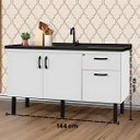 Ver imagem 4 de Gabinete de Cozinha 2 Portas Armário de Pia 2 Gaveta 144cm:branco