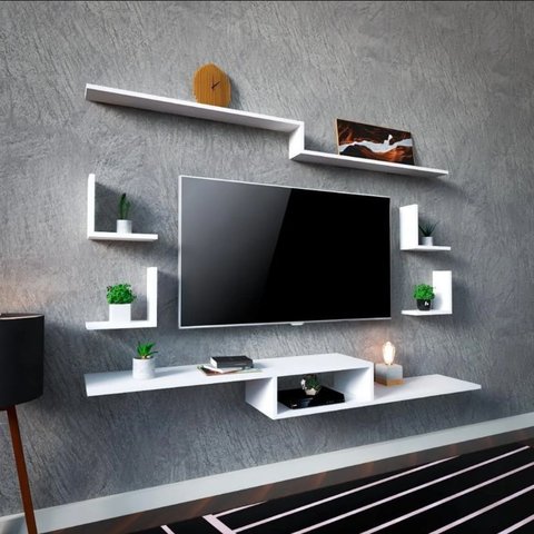 Rack Tv 6 Peças Suspensa para Quartos Salas Mdf Branco Rl