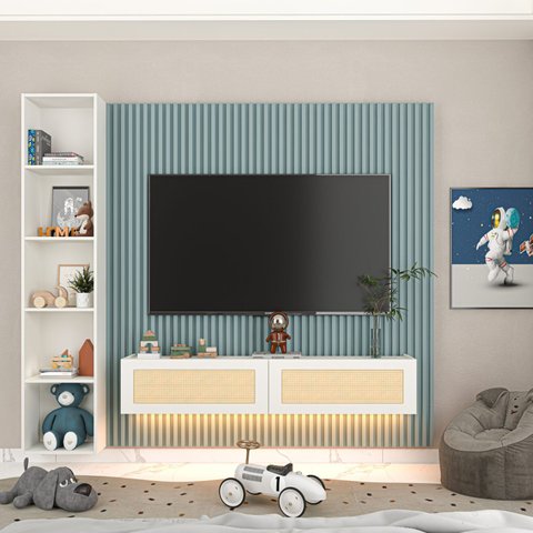 Home Supremo Slim/Native Ripado 212,2 cm - Azul Encanto/Branco/Tela Rattan Creme
