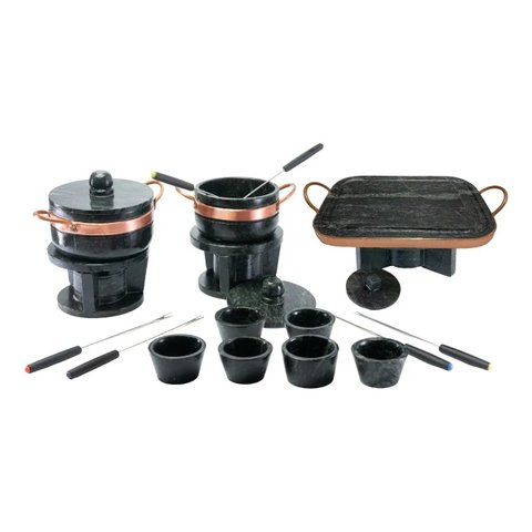 Fondue Grelha Oval 31cm+PAN500E800ML+6MOLHEIRAS+6GARF+Curado - 18 Pçs