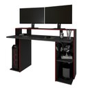 Ver imagem 5 de Mesa Gamer para Pc Computador Preta Vermelha Com Suporte Headset Gaia Permobili