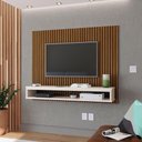 Ver imagem 2 de Painel Cissa Tv 32 36 39 40 42 46 47 50 Polegadas Prateleira Nicho Quarto Sala - Ripado/off White