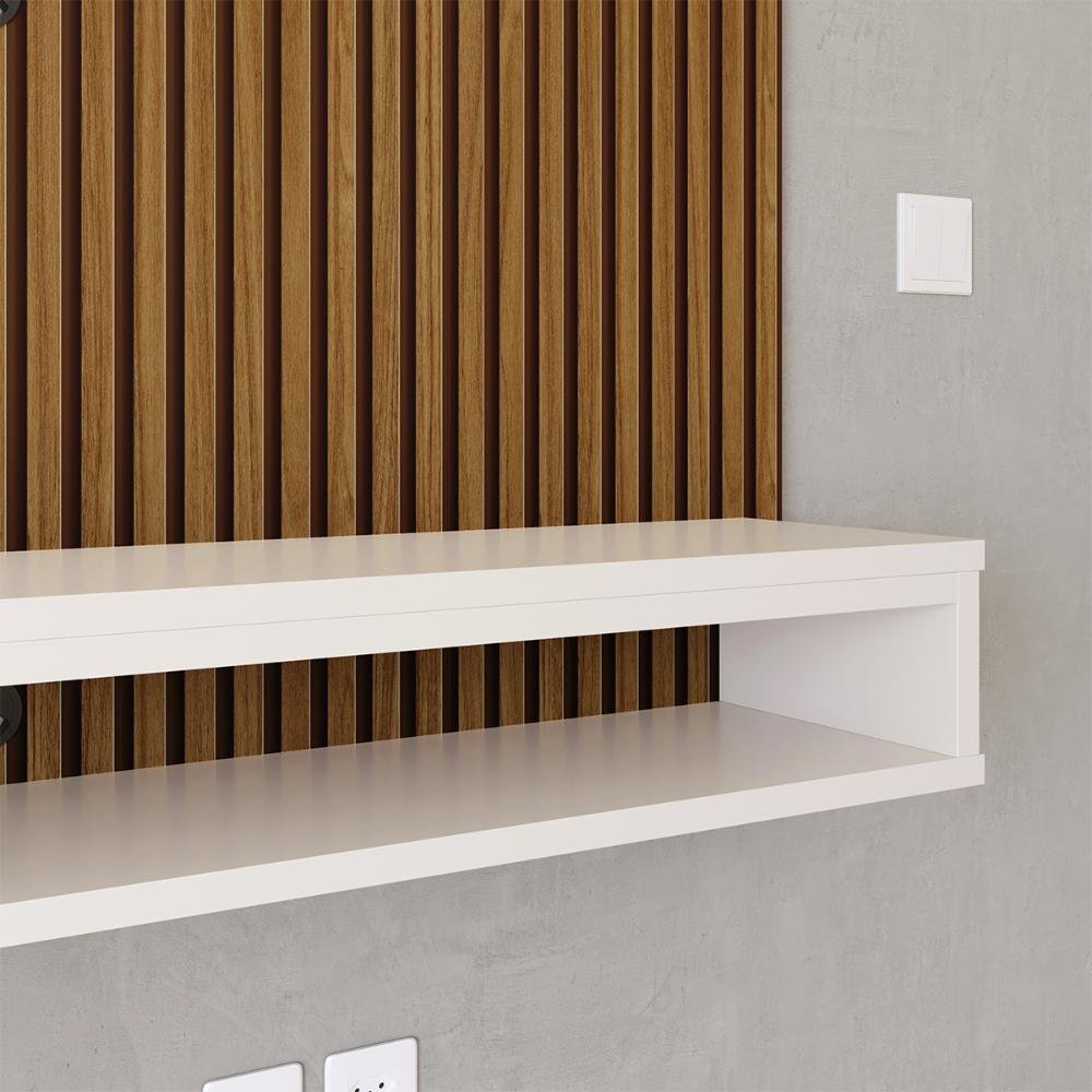 Painel Cissa Tv 32 36 39 40 42 46 47 50 Polegadas Prateleira Nicho Quarto Sala - Ripado/off White - 3