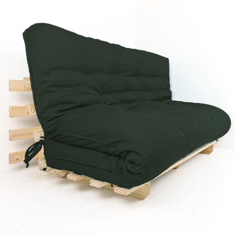 Sofa Cama Futon Oriental King Verde Militar Madeira Maciça Pinus Natural Sem Pintura