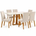 Ver imagem 2 de Conjunto Sala de Jantar Mesa Lisa 160cm Tampo MDF Vidro Canto Reto 6 Cadeiras Flavia