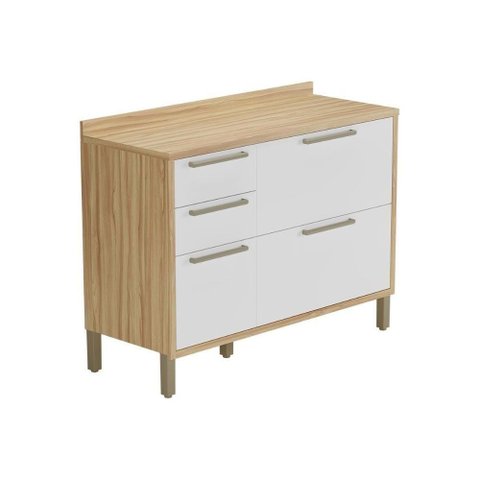 Balcão de Cozinha Syrah 2 Portas e 3 Gavetas C/ Tampo 120cm Amendoa/off White - Ronipa