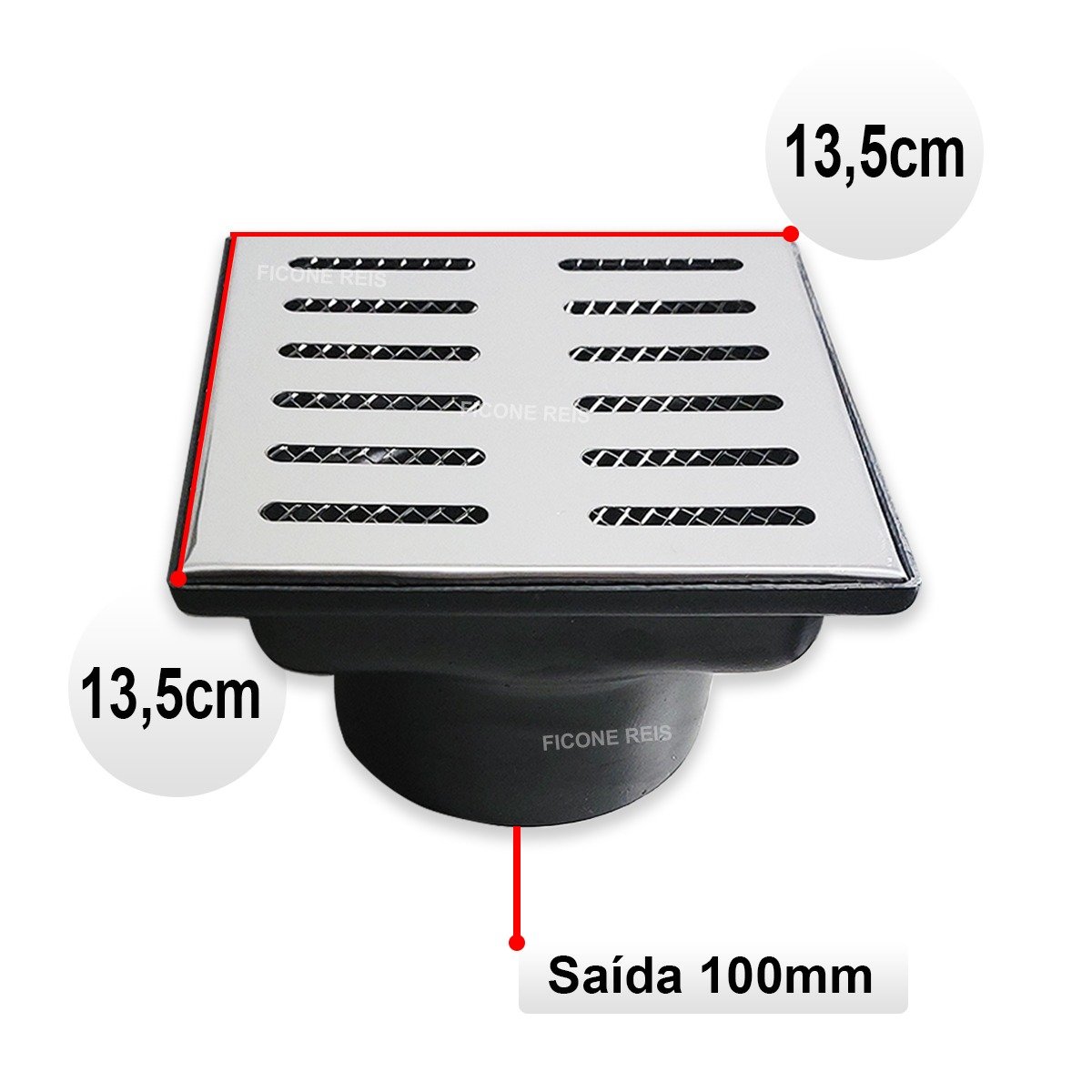 Ralo 15x15 Inox Polido com Coletora Saída Baixa Tubo 100mm e Tela Anti Insetos - Ficone Reis - 3