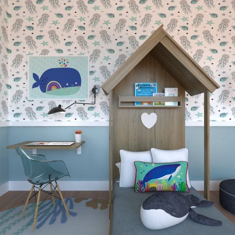 Quarto Infantil Cama e Mesa Dobrável Kitcubos Espresso Móveis Bege/Carvalho Mel