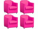 Ver imagem 1 de Kit 4 Poltronas Decorativa Biane Couro Rosa Pink Pés Cromado Mz Decor