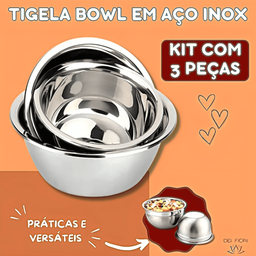 Kit 03 Tigelas Bowl Multiuso 20 24 e 28cm Diâmetro Aço Inox Bacia Culinaria de Cozinha Saladas Massa - 4