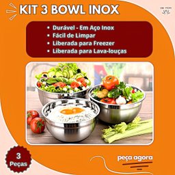 Kit 03 Tigelas Bowl Multiuso 20 24 e 28cm Diâmetro Aço Inox Bacia Culinaria de Cozinha Saladas Massa - 2