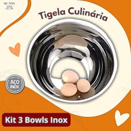 Kit 03 Tigelas Bowl Multiuso 20 24 e 28cm Diâmetro Aço Inox Bacia Culinaria de Cozinha Saladas Massa - 9