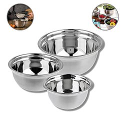 Kit 03 Tigelas Bowl Multiuso 20 24 e 28cm Diâmetro Aço Inox Bacia Culinaria de Cozinha Saladas Massa - 1