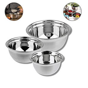 Kit 03 Tigelas Bowl Multiuso 20 24 e 28cm Diâmetro Aço Inox Bacia Culinaria de Cozinha Saladas Massa