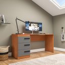 Ver imagem 1 de Mesa Escrivaninha Valência Home Office 3 Gavetas 163x77cm Cinza/Freijó 250693