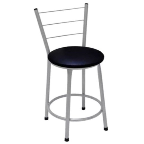 Banqueta Baixa Prata com Encosto para Cozinha Assento Preto