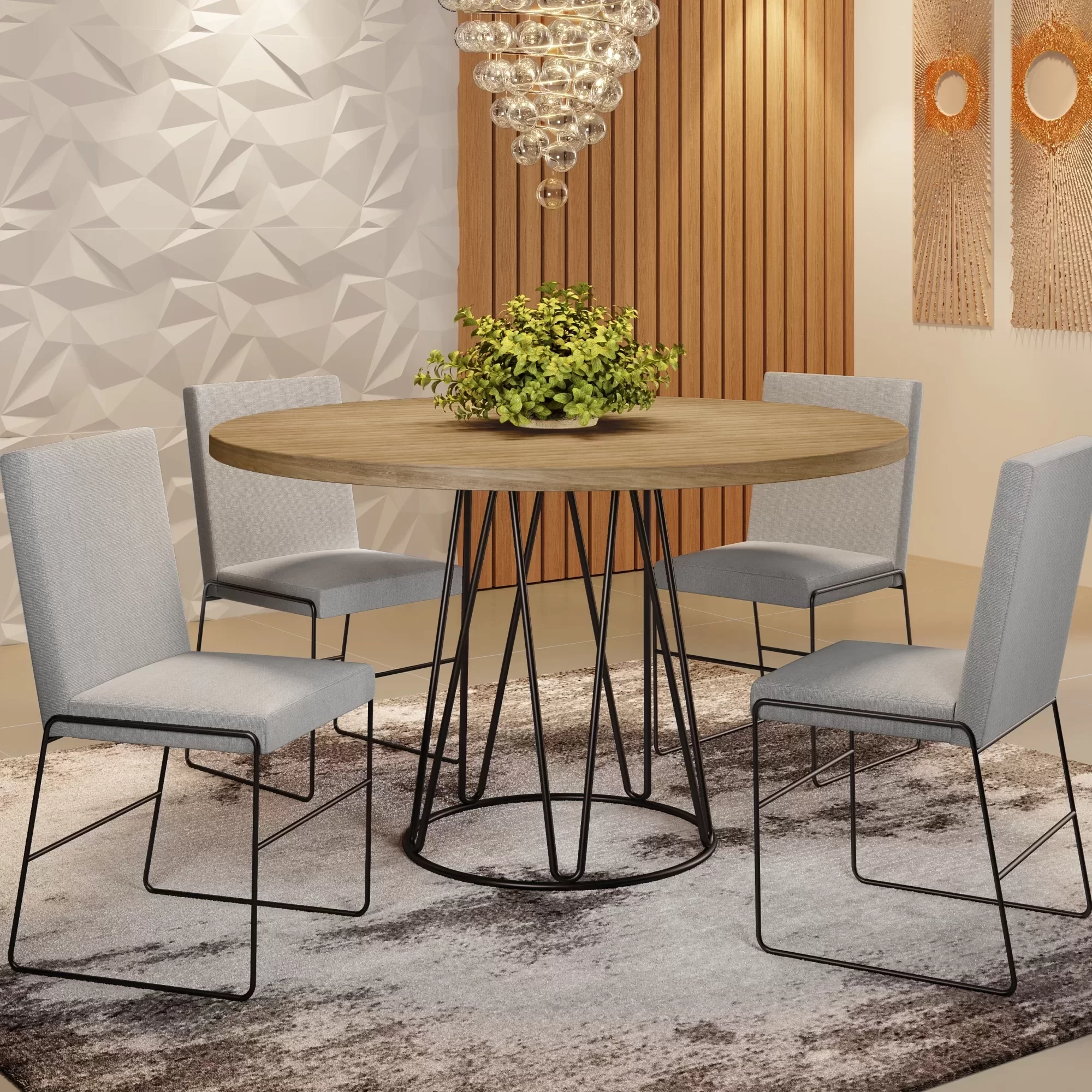 Conjunto Sala de Jantar Mesa 110cm MDF/BP e 4 Cadeiras Dubai Mais Decor