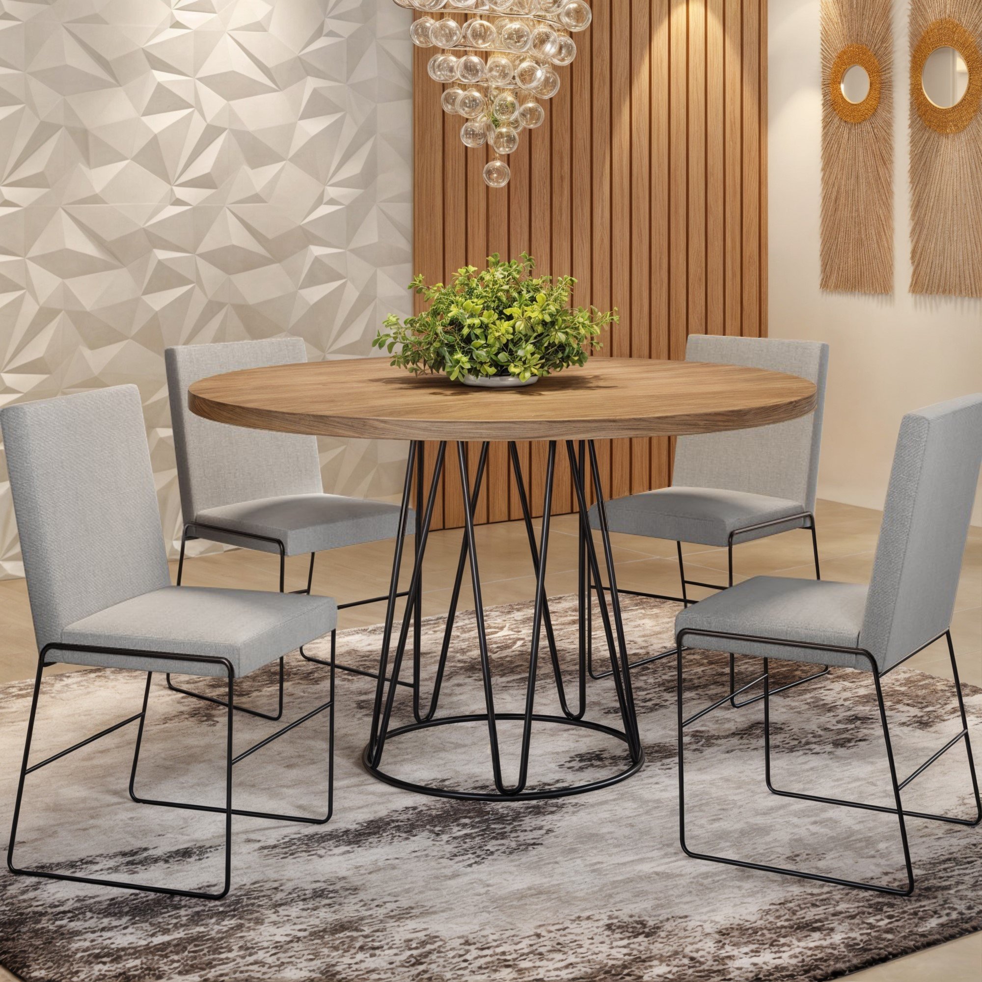 Conjunto Sala de Jantar Mesa 110cm MDF/BP e 4 Cadeiras Dubai 