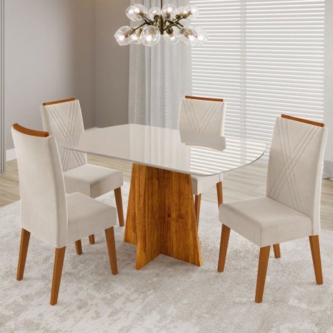Mesa de Jantar 4 Lugares Lunara com Vidro Mel/off White/pastel - Viero Móveis