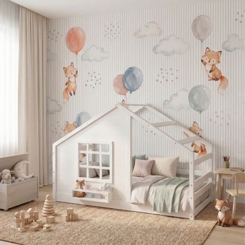 Cama Montessoriano Casinha com Janela Madeira Maciça Branco Housin