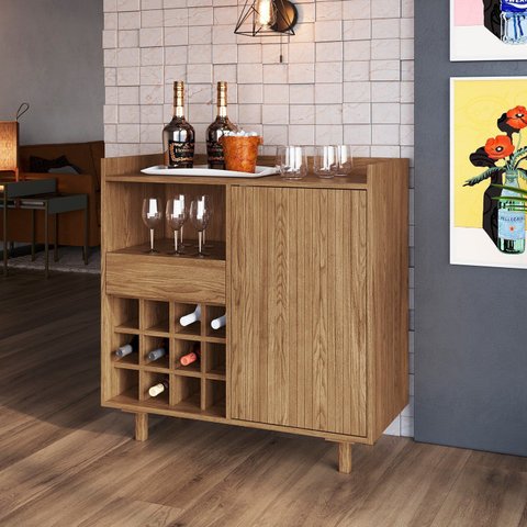 Bar para Sala de Estar 90,6 x 90cm Brisa Marrom/Olmo