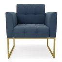 Ver imagem 5 de Kit 2 Poltronas Elisa Suede Azul Marinho Base Metálica Industrial Dourada - D'Rossi