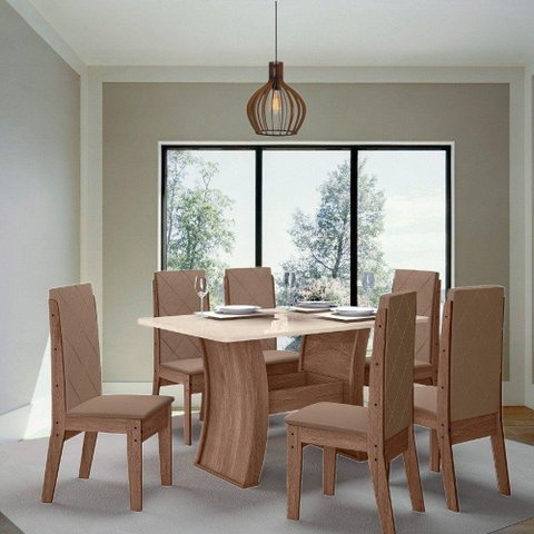 Conjunto Sala De Jantar 1,35 Com 6 Cadeiras Amêndoa 73B