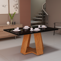 Mesa de Jantar Retangular 4 Lugares com Tampo de Vidro Laqueado - 1