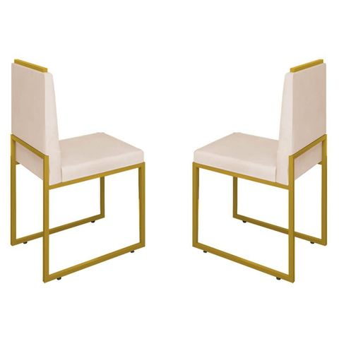 Conjunto Duas Cadeiras Sala Jantar Barcelona Base Dourado:bege