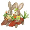 Casal de Coelhos de Palha Páscoa com Carro de Cenoura Decoração 33cm - 1