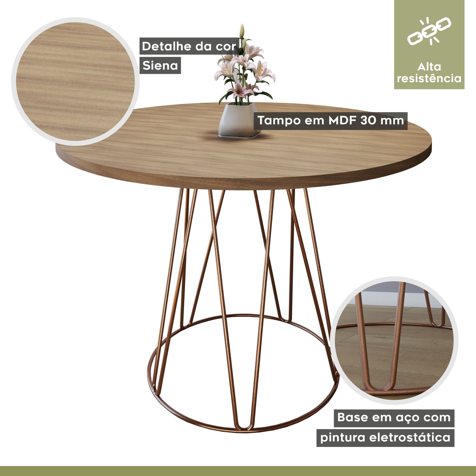 Mesa de Jantar 110cm Tampo MDF BP Dubai  - 3