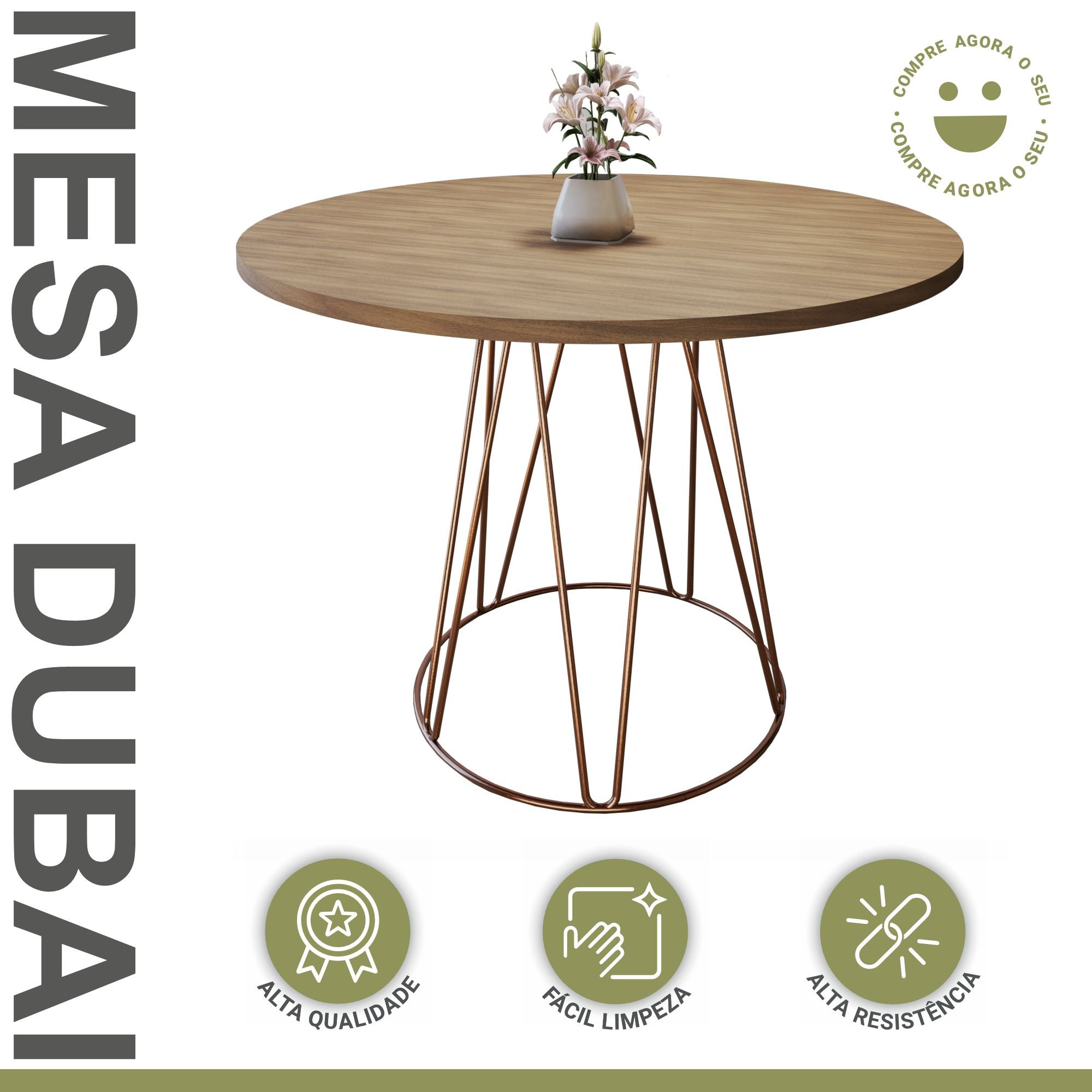 Mesa de Jantar 110cm Tampo MDF BP Dubai  - 2