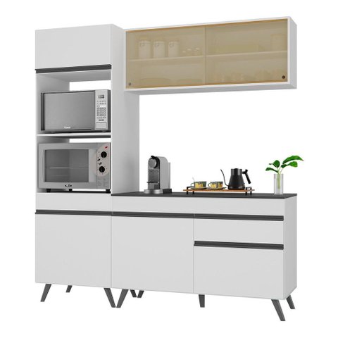 Armário de Cozinha Compacta 182cm Veneza Multimóveis V3695 Branco/Preto