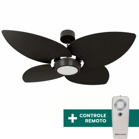 Ventilador de Teto Com Controle Remoto Natuvent Dahlia Led 4 Pás Madeira Preto 4000k Branco Neutro