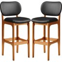 Ver imagem 1 de Kit 02 Banquetas Alta para Cozinha Madeira Fixa Betta L02 Imbuia Couríssimo Preto - Lyam Decor