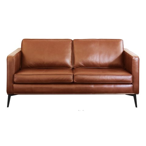 Sofá Decorativo Sala Recepção 2 Lugares 220cm Europa Couro Conhaque - Mozzelar