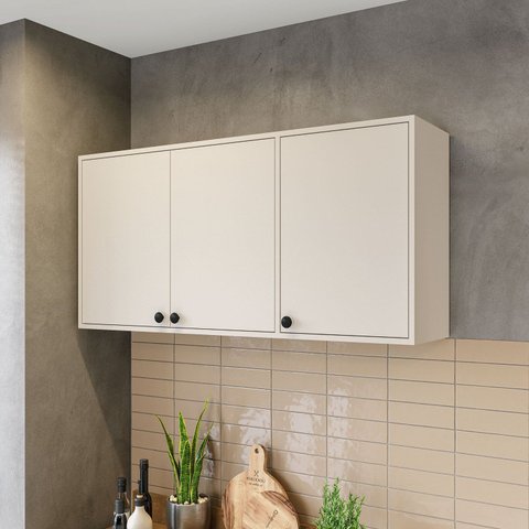 Armário Aéreo de Cozinha 3 Portas 120cm Rubi Branco Off White Yescasa