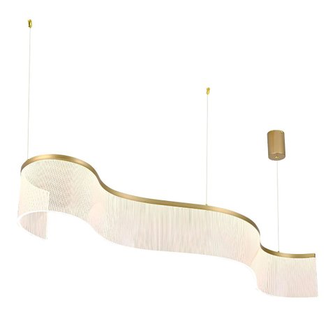 Lustre Pendente Ondas Orgânico Sinuous Otranto Atenas Led 3 Cores Dourado 1,26m 28w Bivolt