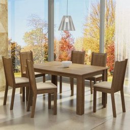 Conjunto Sala de Jantar Madesa Analu Mesa Tampo de Madeira com 6 Cadeiras Rustic/Pérola Cor:Rustic/P - 1