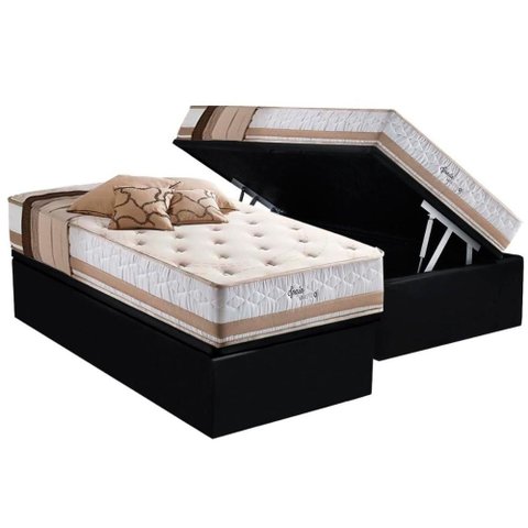 Cama Box Baú Crc Solteiro +Colchão Molas Bonnel Spain Herval 88x188