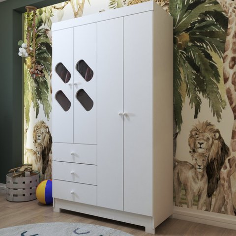 Guarda-roupa Bebê Submarino 4 Portas 3 Gavetas Branco - Panorama Móveis