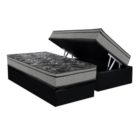 Cama Box Baú Solteiro: Colchão Anatômico Paropas D28 Conforto Ultra Firme + Base Crc Suede Black
