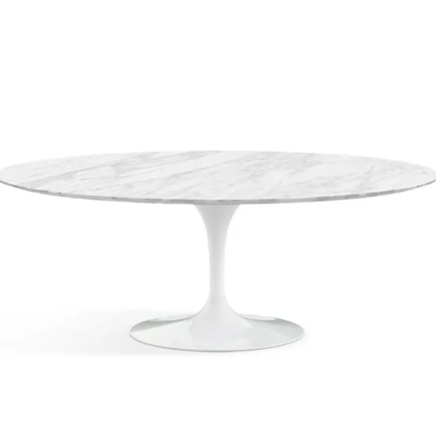 Mesa de Jantar Saarinen Oval 198x122 Cm Mármore Carrara Base Branca Linn Design Mesa de Jantar Saari
