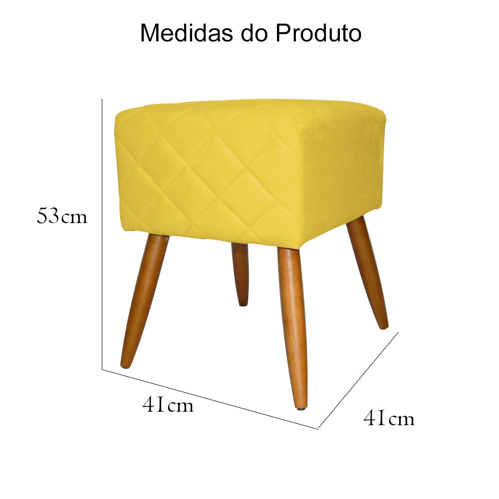 Kit Poltrona Decorativa Marcela Mais Puff Isabela Pés Palito Suede Amarelo - DS Estofados - 5