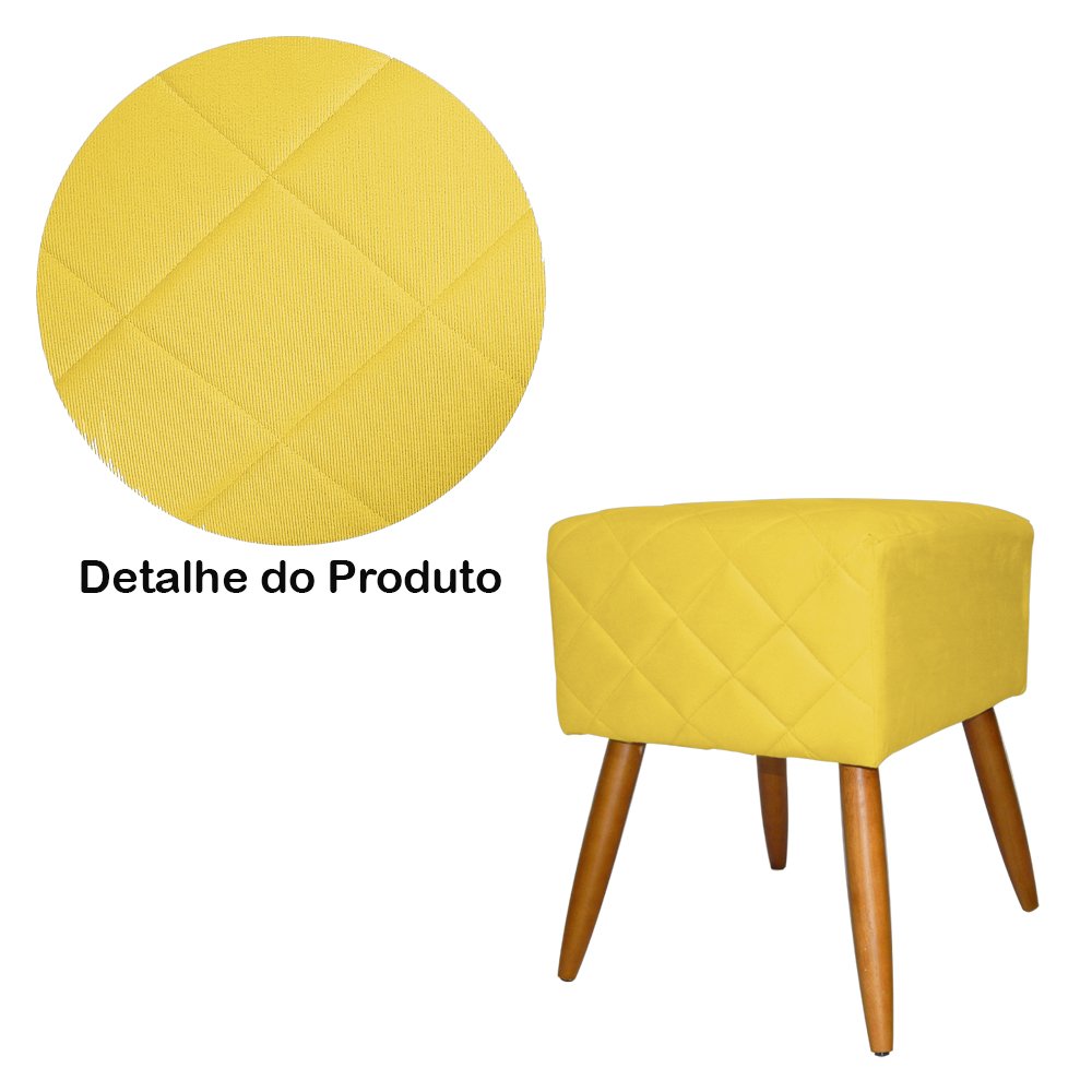 Kit Poltrona Decorativa Marcela Mais Puff Isabela Pés Palito Suede Amarelo - DS Estofados - 4