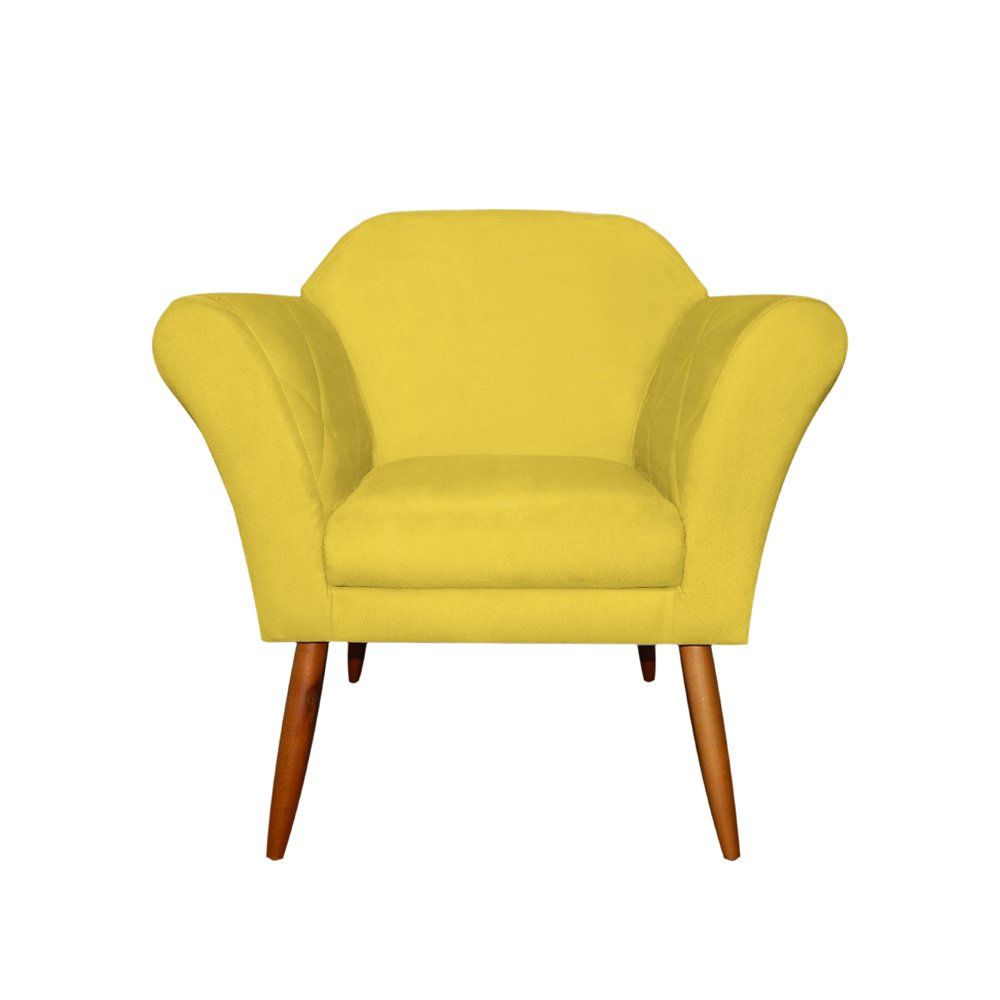 Kit Poltrona Decorativa Marcela Mais Puff Isabela Pés Palito Suede Amarelo - DS Estofados - 2