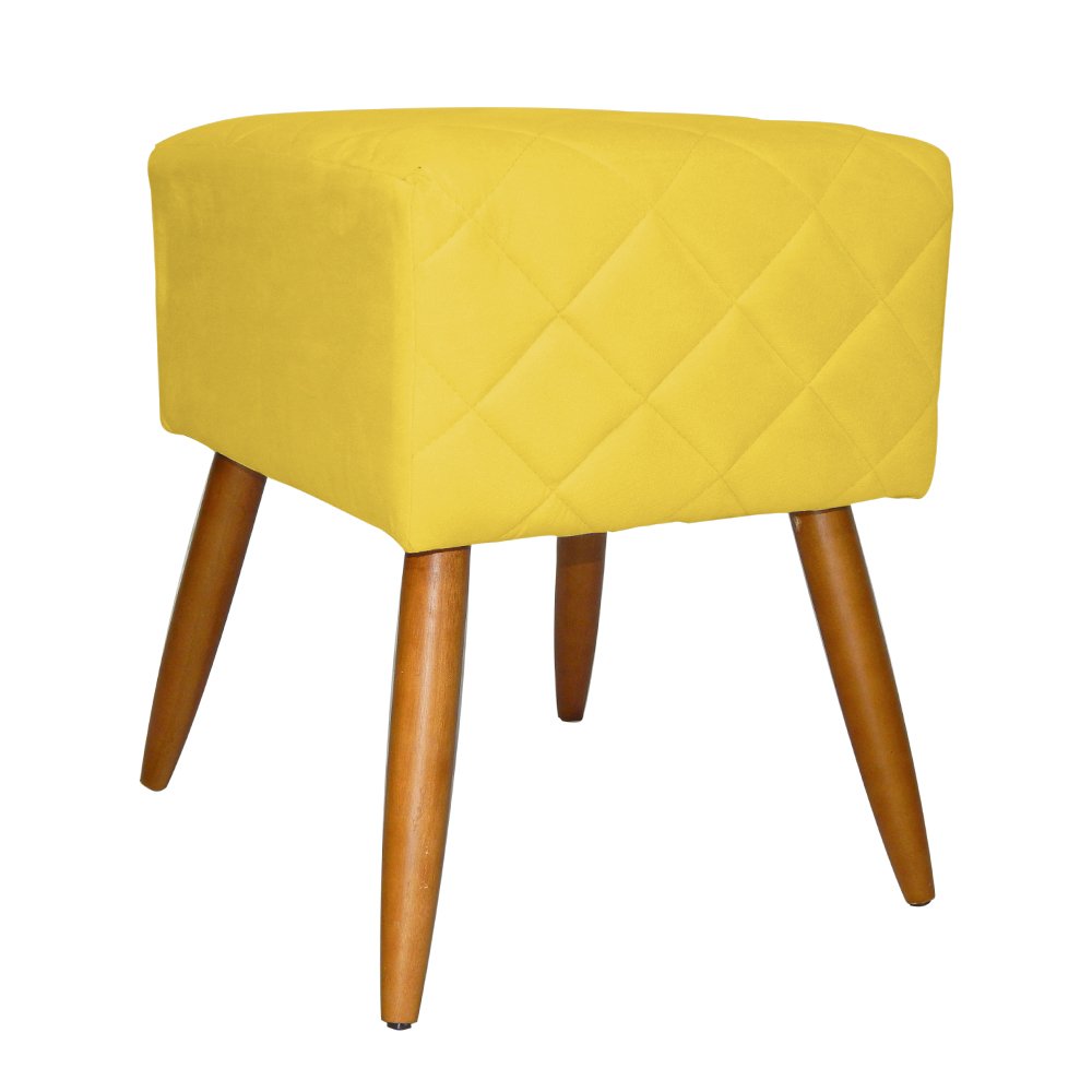 Kit Poltrona Decorativa Marcela Mais Puff Isabela Pés Palito Suede Amarelo - DS Estofados - 6