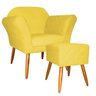 Kit Poltrona Decorativa Marcela Mais Puff Isabela Pés Palito Suede Amarelo - DS Estofados - 1